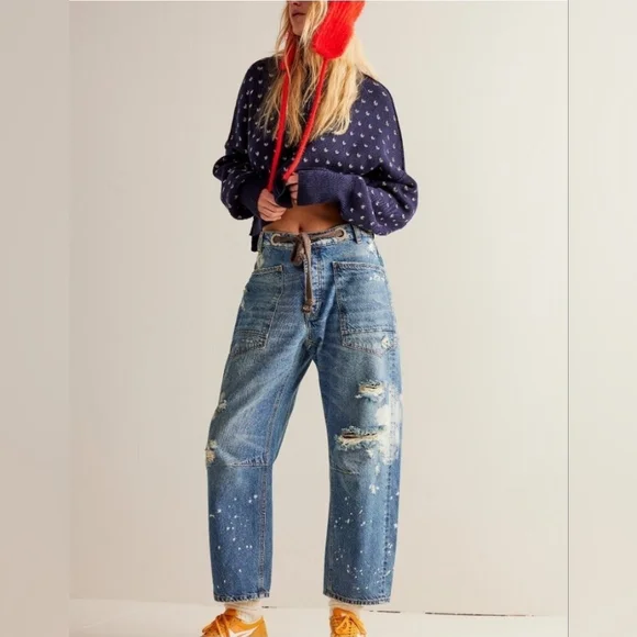 NWT FREE PEOPLE We The Free Moxie Pull On Barrel Jeans / Calypso - Picture 5 of 6